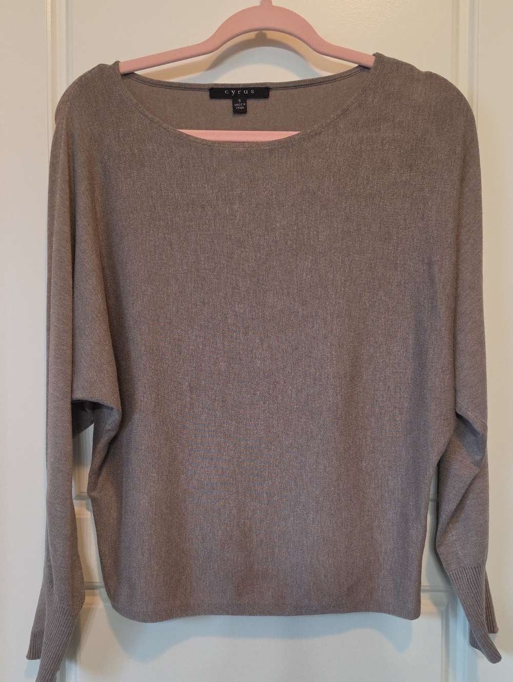 Cyrus Taupe Round Neck Knit Sweater - Small